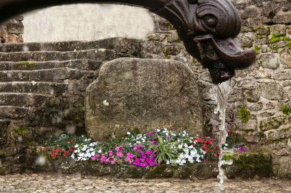 Photo de statue-menhir fleurie
