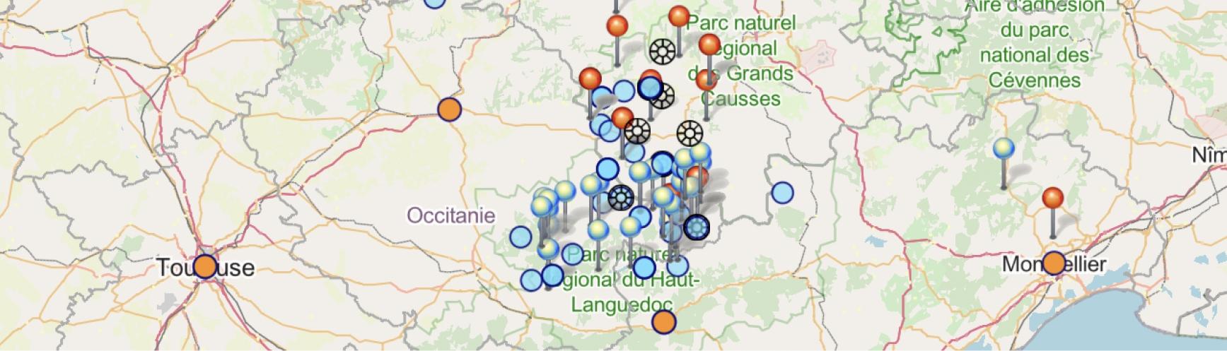 Carte des statues-menhirs d'occitanie